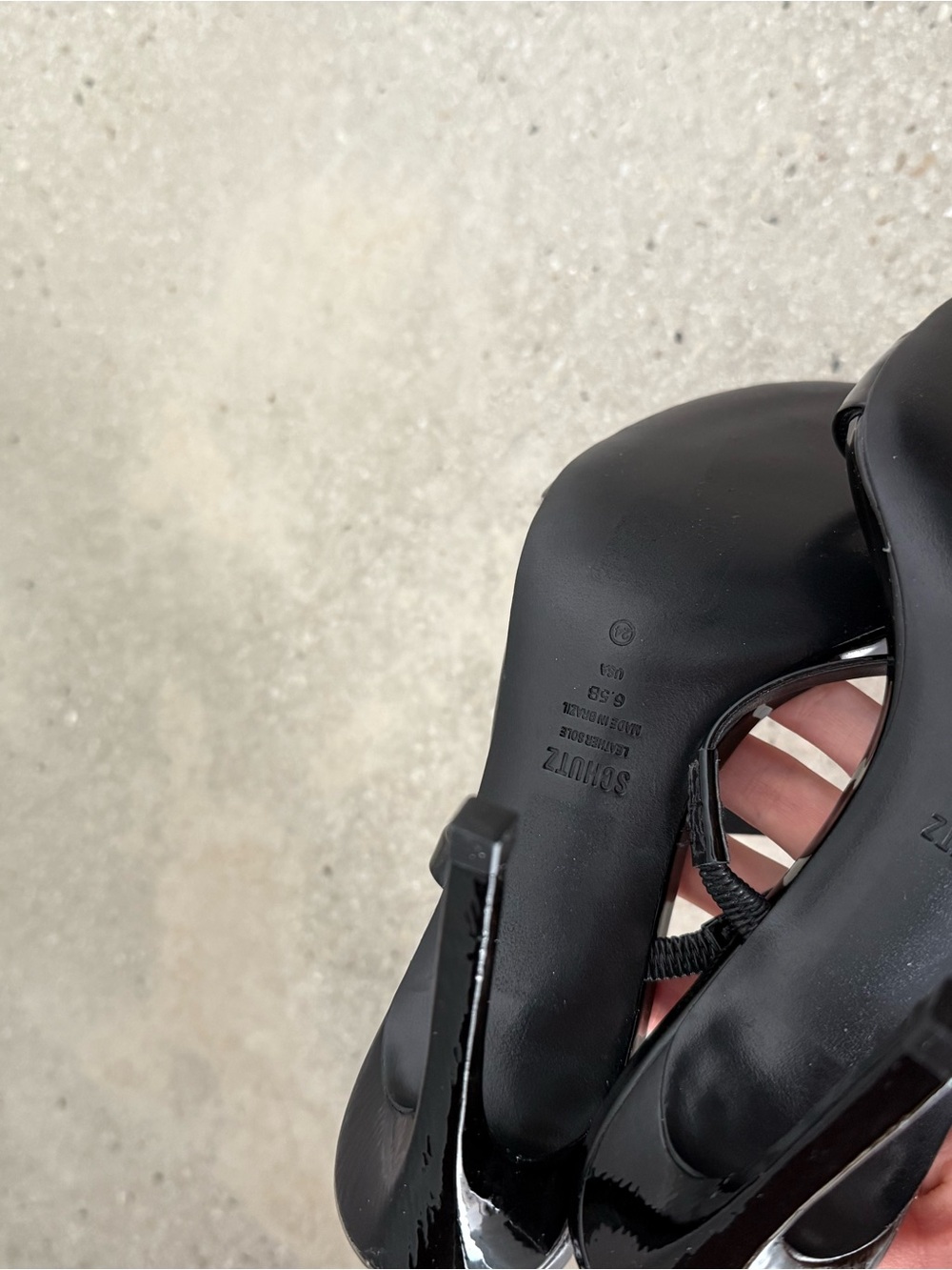 SCHUTZ Black Patent Leather Double-Strap Slide Heels - Picture 4 of 4